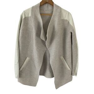 Ted Baker Boiled Wool and Leather Open Front Cardigan Wrap Jacket